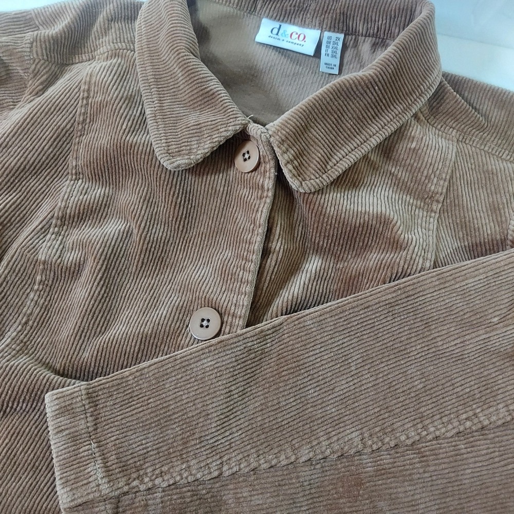 Denim Company‎ Corduroy Blazer Jacket Women's 2X Brown Button Front Pockets